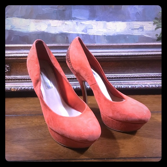 H by Halston Shoes - Orange suede H by Halston heels size 7